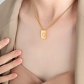 Golden titanium steel necklace with vertical rectangular pendant featuring letter G - Letter G Style (P1506-G)