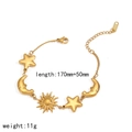 Detailed view of gold celestial bracelet featuring sun moon and star charms with extension chain - Alternating Star Moon Sun Gold Bracelet (TB5149)
