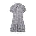 Short sleeve plaid mini dress with shirt collar and layered ruffle hem in grey and white - XS / Grey and White Plaid