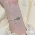 S925 silver bracelet featuring natural green jade gourd charm and delicate silver beads - Gourd Pendant (SL1256)