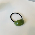 Elastico per capelli minimalista con perla ovale verde oliva e cordino nero donna - Verde Smeraldo