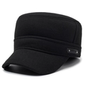 Casquette d'hiver noire classique pour homme avec cache-oreilles et boucle décorative - Réglable / Noir