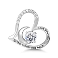 Collana in argento 925 con ciondolo a cuore luna e incisione I love you to the moon - Pendente Singolo (Senza Catena) / Argento 925