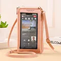 Pink touch screen crossbody phone bag with adjustable strap and golden zipper hardware - Pink