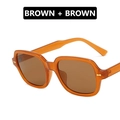 Square amber brown sunglasses with dark brown lenses and gold rivet accents - Amber Brown Frame Tea Lens