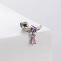 Silberner Flügel-Ohrstecker mit lila Stern und rosa tropfenförmigem Zirkon-Detail - Flügel Stern Edelstein Anhänger Stil (A50-4#)