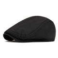 Casquette plate en cuir noir classique avec texture grainée et style rétro gavroche - Réglable / Noir