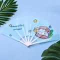 Portable blue cartoon bear ocean theme folding fan made of waterproof PP plastic - Shell Rabbit