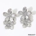 Orecchini a perno in acciaio argentato con fiori a doppio strato e texture fine - Orecchini d'Argento (D2557)