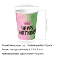 Detaillierte Größentabelle für rosa-grüne Wicked-Geburtstagsbecher mit Kronendesign - Pappbecher - Hexe