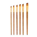 Set of 6 professional angled paint brushes with wooden handles and golden ferrules - 6Pcs Angled Peak HB050D / Natural Wood Color