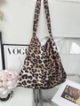 Leopard print canvas tote bag with wide shoulder strap and side brand label - Classic Leopard Style(18#)