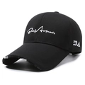 Classic black cotton baseball cap with white script embroidery and extended brim - Adjustable / Extended Brim (9.5cm) White Embroidery / Black