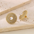 Elegant vintage gold sunburst stud earrings with micro-pave cubic zirconia crystals - Gold White (KE116358-KFC)