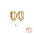 Elegant 6mm gold-plated S925 sterling silver huggie earrings with double row zircon stones - 6mm / Gold