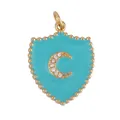 Sky blue shield pendant with golden crescent moon and zircons in enamel finish - Lake Blue-Shield Crescent Moon