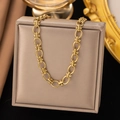 18k gold plated chunky chain bracelet with oval links on a luxury jewelry box - [XLH6185] Hollow Circle Link Necklace Gold