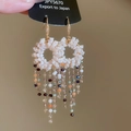 Handmade bohemian fringe earrings with colorful faceted beads and crystal gold hooks - Gold Multicolor (33#)