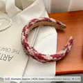 Elegant red and white tweed braided headband with fringe edges and 14cm diameter size info - Tassel Woven Style / Reddish Brown