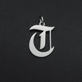 Detailed view of silver gothic letter T pendant in hollow stainless steel for DIY jewelry - Letter T