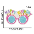 Macro detail of Happy Birthday glasses embroidery patch with precise size measurements - Party Patch 1# (Glasses)