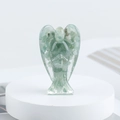 Guardian angel figurine with natural green crystal chips in transparent resin - Aventurine Jade