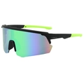 Cycling sunglasses with colorful mirrored lenses and matte black frame featuring neon accents - Black Frame Green Lens