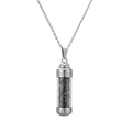 Detail of stainless steel perfume bottle necklace with colorful stones and Greek pattern - Steel Black Agate