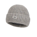 Winter light grey ribbed knit beanie with BACK patch and warm fleece lining - Hat Only / Beige