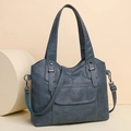 Blue textured leather tote bag with top handles and adjustable strap for women - Blue