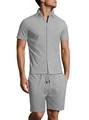 Ensemble chemise manches courtes et short gris clair avec tissu jacquard texturé - Gris clair