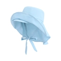 Sombrero de sol azul claro con ala ancha, protección para el cuello y detalle de lazo - Azul