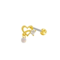 Golden heart-shaped ear stud with white zircon heart and iridescent pendant charm - Gold Hollow Heart with White Rhinestone (24080703-3)