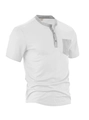 Maglia Henley da uomo in tessuto nido d'ape bianco con dettagli grigi a contrasto - S / Bianco (Bordo grigio)