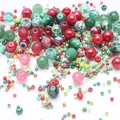 Mixed 8mm glass beads set with evil eye and marble patterns for DIY jewelry - 14 Bright Red and Green
