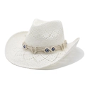 Weißer Cowboy-Strohhut mit Evil-Eye-Perlen und handgewebtem Band im Ethno-Stil - M (56-58cm) / Weiß