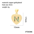 Detail view of 18K gold plated heart pendant with N letter and colorful zircon stones - Heart Initial N Pendant - Gold/Colorful Zirconia