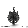 Colgante punk de cabeza de lobo en acero inoxidable negro mate de 47x38mm - Colgante Negro