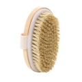 Oval wooden bath brush with natural boar bristles and white cotton strap for body massage - Hemlock Sisal Handheld Brush