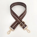 Adjustable brown nylon shoulder strap with white chevron pattern and gold metal hooks - Coffee Silver Thread + Gold Buckle