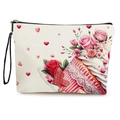 Borsa da trucco in lino con stampe di rose e cupcake, cerniera nera e cinturino da polso - Stile con Stampa Rosa e Cupcake (Stile 1) / 17x25cm Lino Fine con Manico