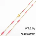 Golden titanium steel chain necklace featuring pink enamel tube beads and lobster clasp - Gold Rose Red (KN232212-Z)