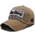 Cappellino da baseball vintage in cotone lavato kaki con ricami americani e patch 49 - Regolabile / Cachi
