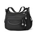 Classic black multi-pocket crossbody bag with waterproof nylon and adjustable strap - Oxford Fabric / Black Oxford Cloth