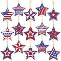 15-piece set of DIY diamond painting star ornaments with US flag patterns and gold chains - 15Pcs Star Shape Hanging Keychain Set