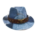 Cappello da cowboy patchwork in denim blu per bambini con emblema di teschio di toro - Taglia Bambini / Azzurro