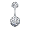 Bauchpiercing mit zwei runden Zirkonia Kristallen in Silber für Damen Piercingschmuck - Vier Krappen / Stahlfarbe