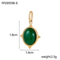 Golden stainless steel oval pendant with a polished green natural stone inlay - Green Cabochon