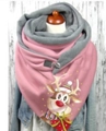 Close-up of pink and grey double-sided hooded scarf with festive Christmas reindeer print - 150*75cm / Pink Grey Reindeer (Image 16)
