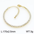 Pulsera dorada de acero de titanio con trébol de concha blanca y borlas finas - Estilo Tennis de Circonita Cuadrada Dorada (Oro KB154272-Z)